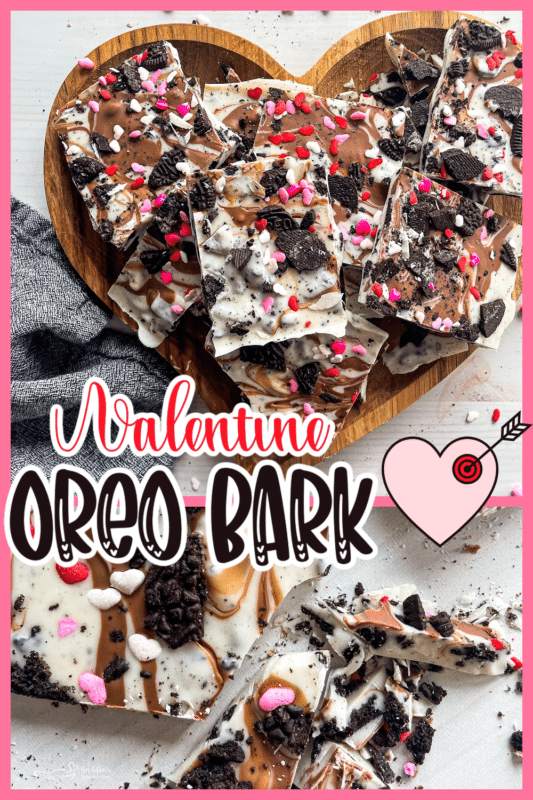 two images of Oreo bark with graphic 