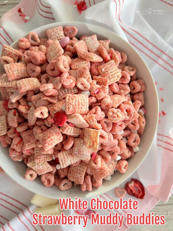 one bowl of strawberry chex mix 