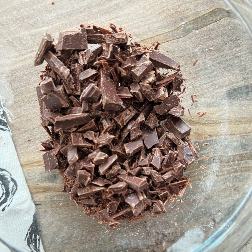 chopped up German chocolate in bowl