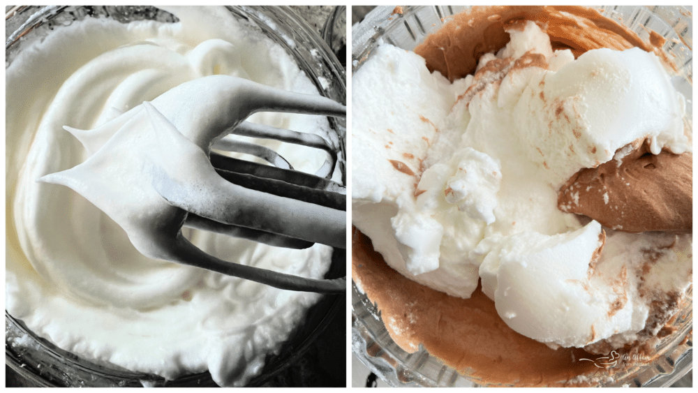 whipping the egg whites with mixer into chocolate batter 