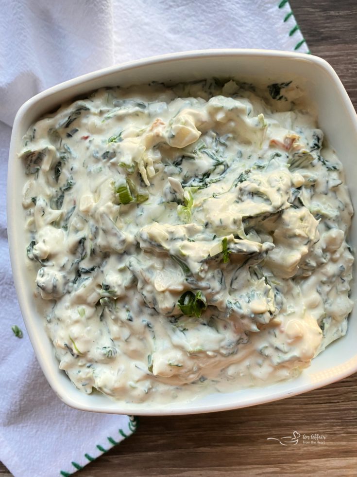 Cool Spinach Dip white square bowl