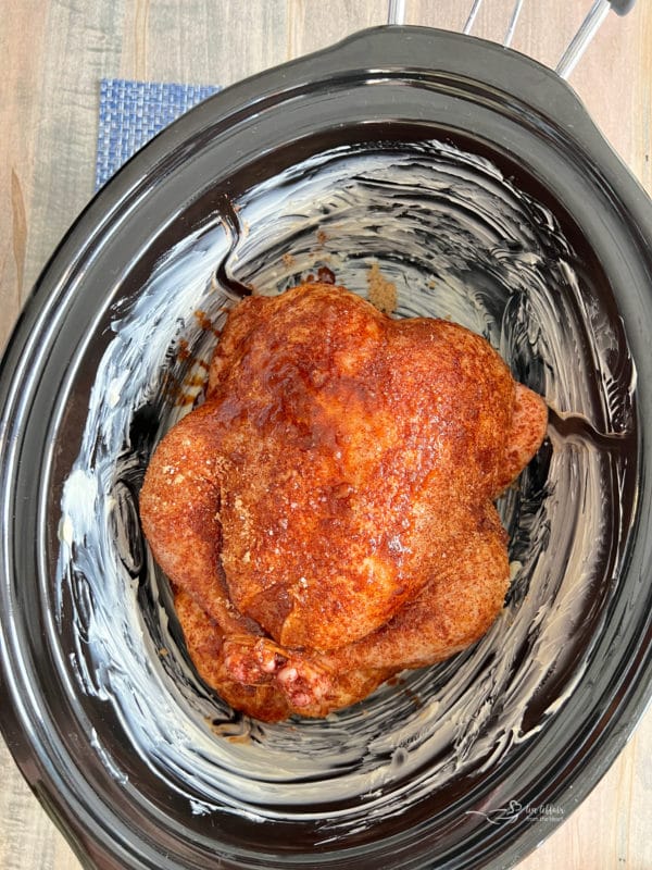 Crock pot rotisserie chicken in the slow cooker