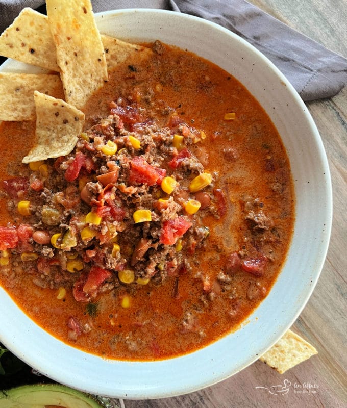 Taco Soup with Tortilla Chips