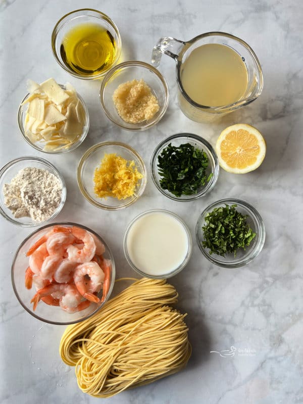 Ingredients for Lemon Basil Shrimp Pasta
