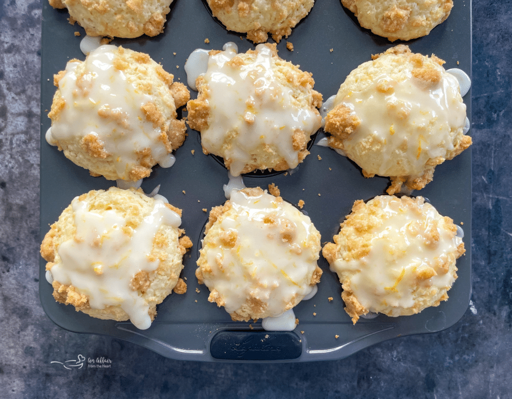 Glazing the Lemon Crumb Muffins