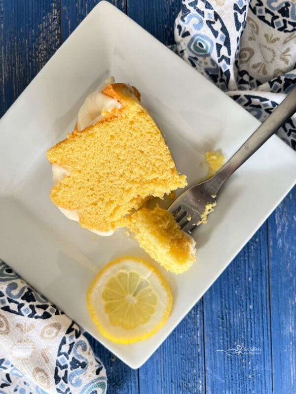 Lemon Cream Cheese Pound Cake with Fork on Plate