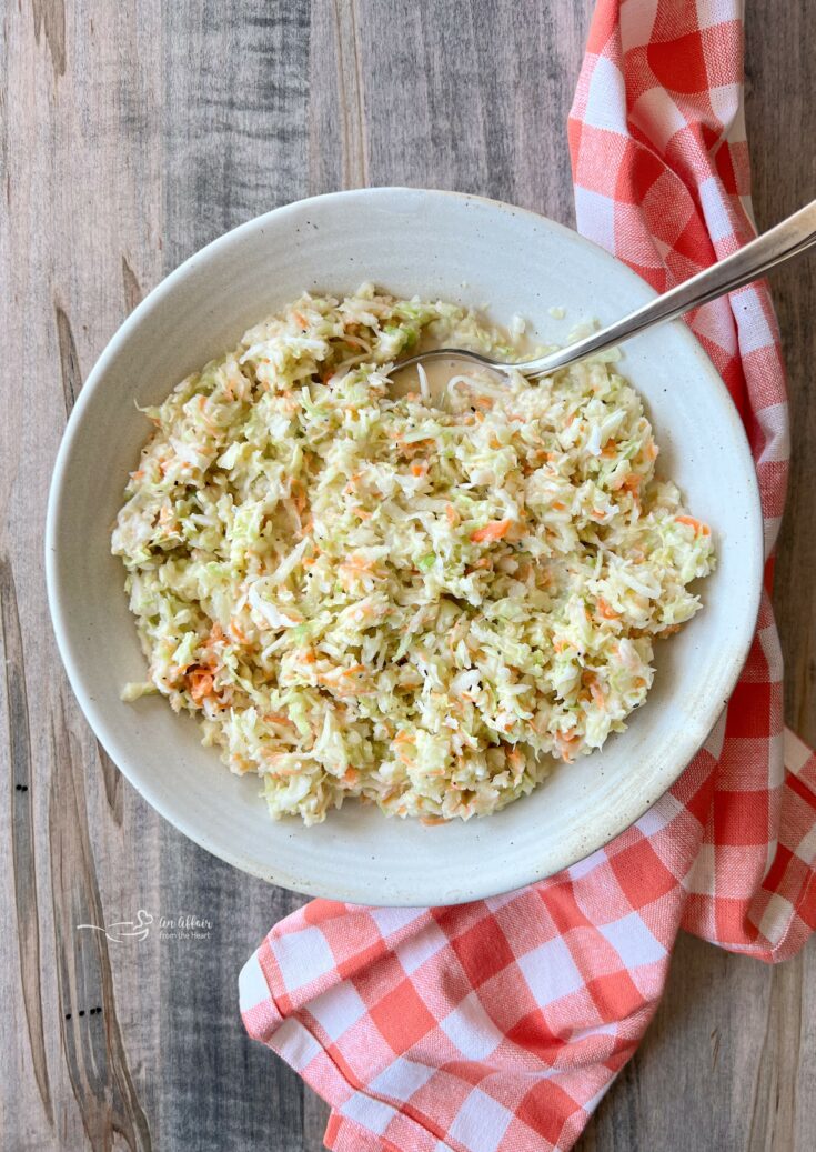 KFC Cole Slaw Copy Cat with a serving spoon in a bowl