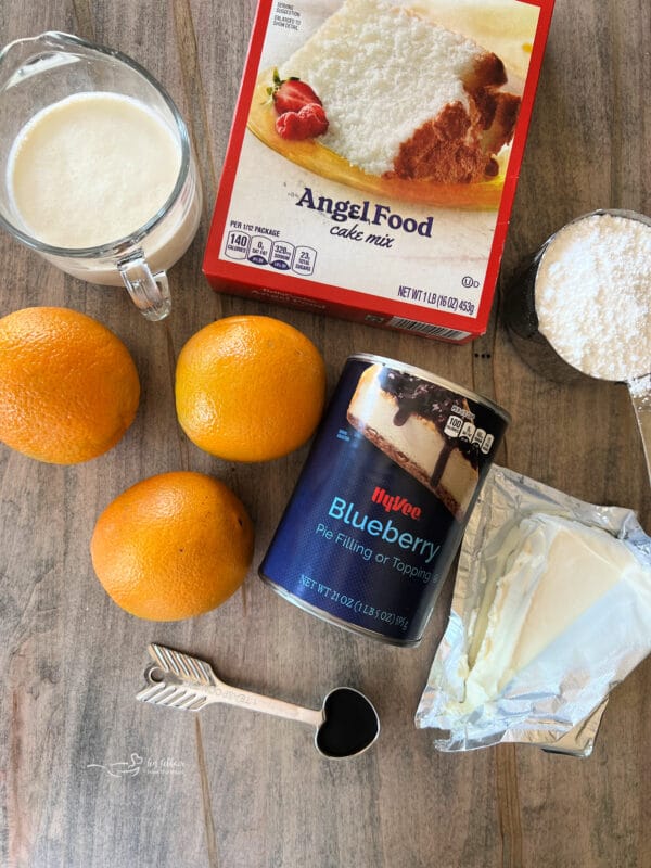 Ingredients for Orange Blueberry Angel Food Cake Roll