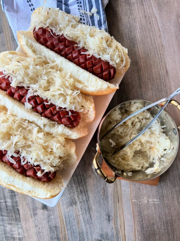 Smoked Kraut and Hot Dogs on plate