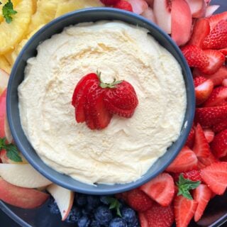 Vanilla Almond Fruit Dip on fruit platter