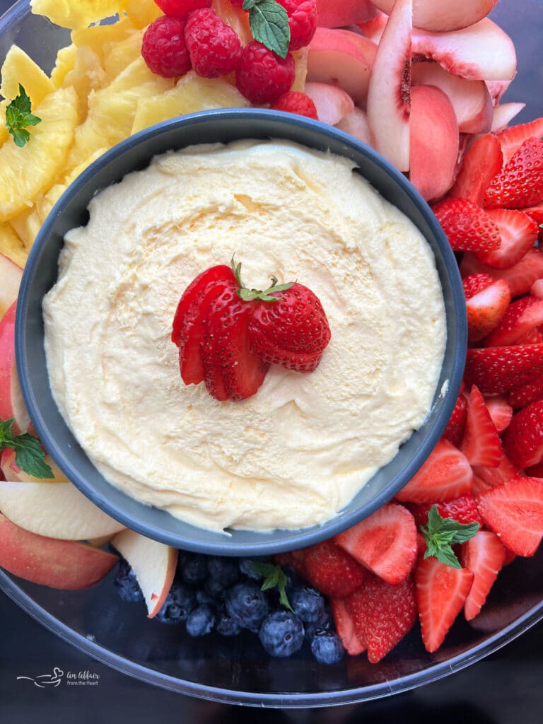 Vanilla Almond Fruit Dip on fruit platter