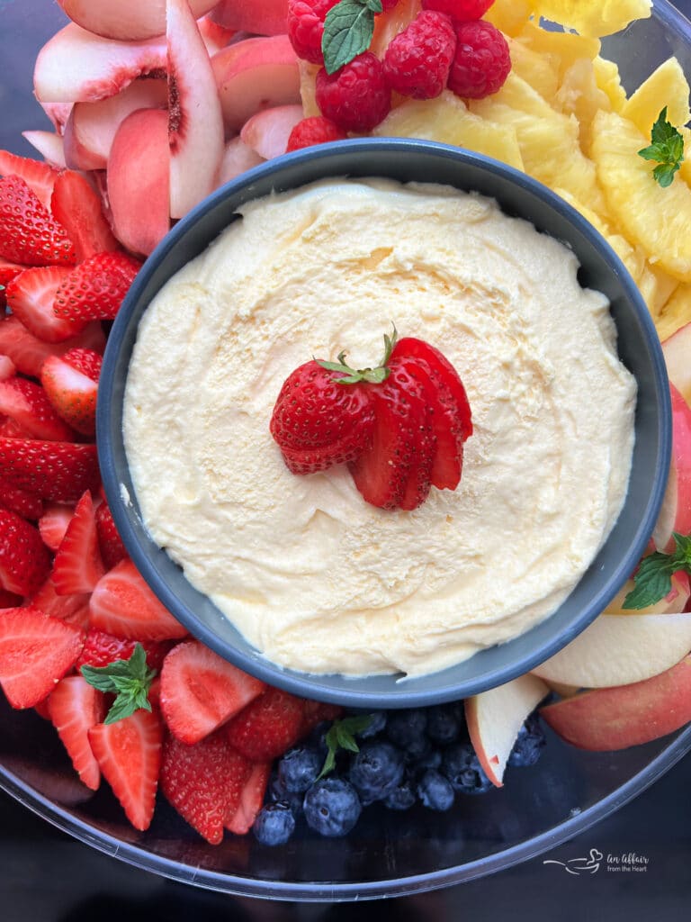 Vanilla Almond Fruit Dip on fruit platter