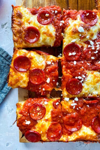 Detroit Style Pizza (with Homemade Detroit Style Pizza Dough)