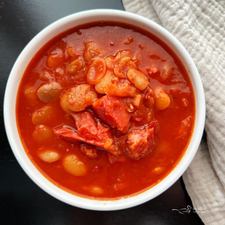 Instant Pot Ham and Bean Soup in a white bowl