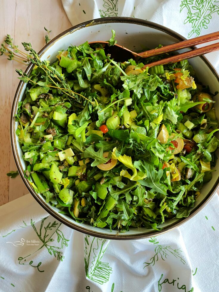 Mediterranean Celery salad in a large serving bowl.