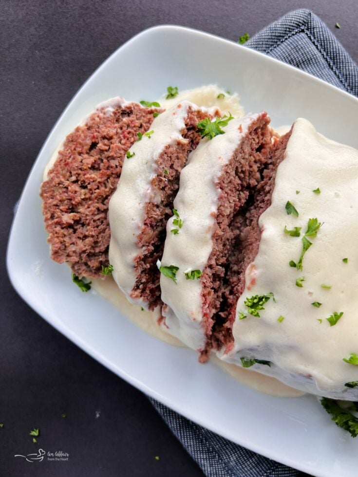 Reuben Meatloaf with Corned Beef and a Swiss Cheese Sauce
