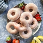 Strawberry lemonade donuts on a white plate