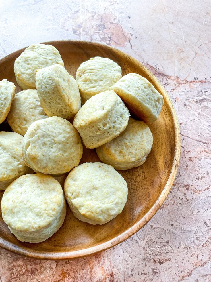 Close up of Biscuits in a brown serving bowl