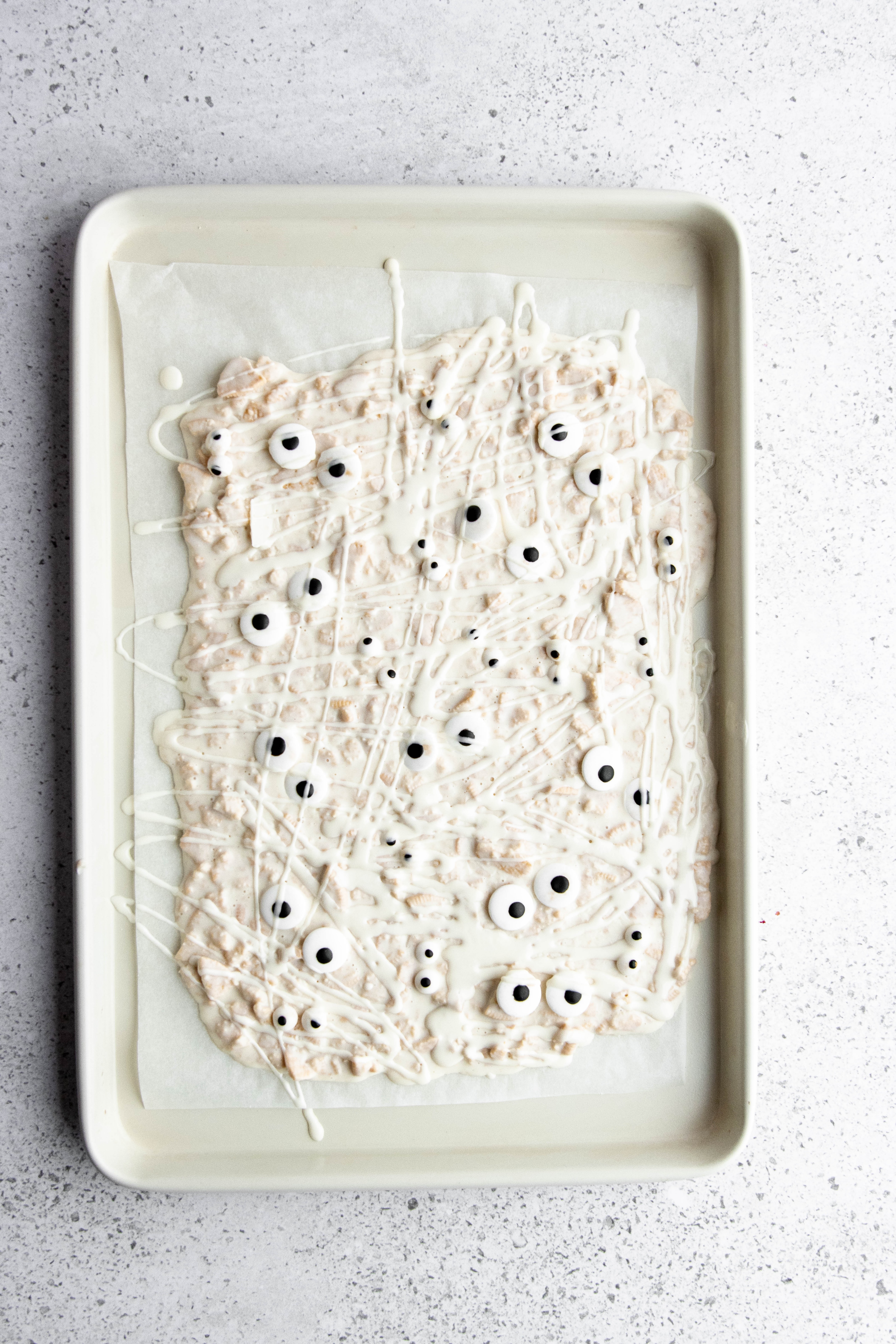 Edible candy eyes placed on the bark