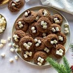 Hot Chocolate Thumbprint Cookies on a white serving plate