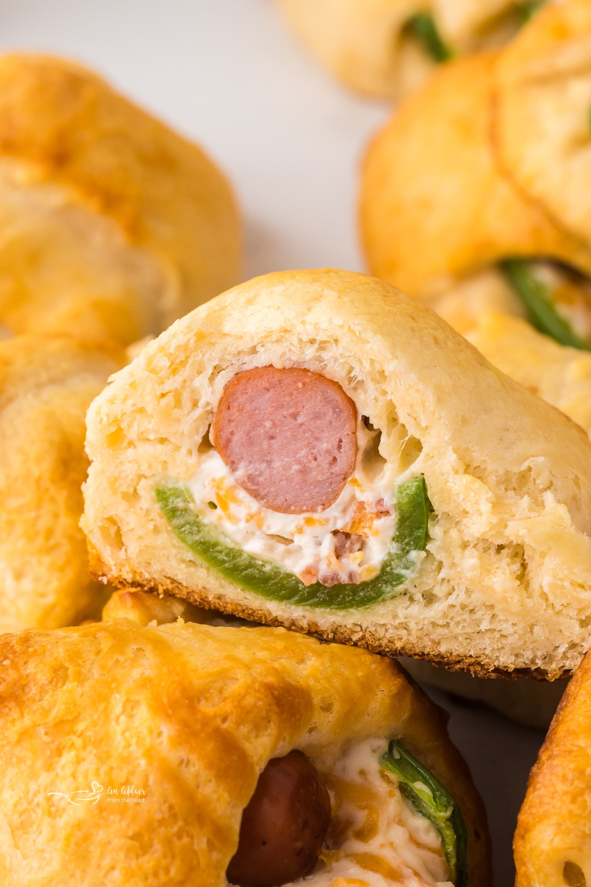 View of the inside of a Jalapeño Popper Pigs in a Blanket