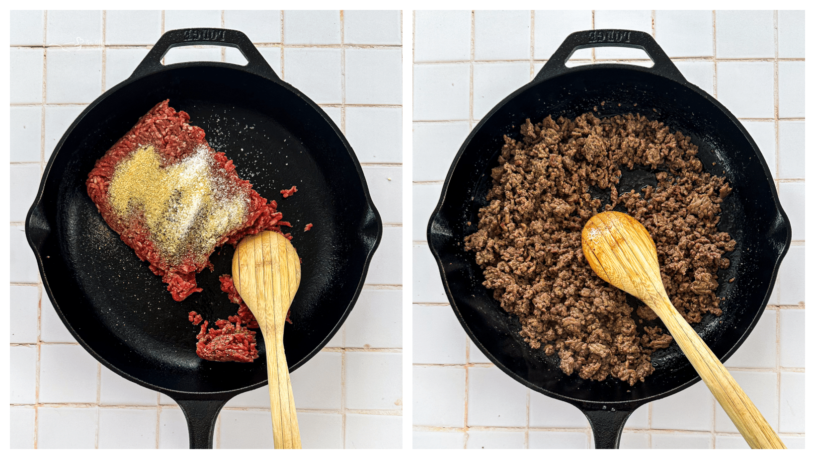 Step-by-step image of browning ground beef for Big Mac Salad.